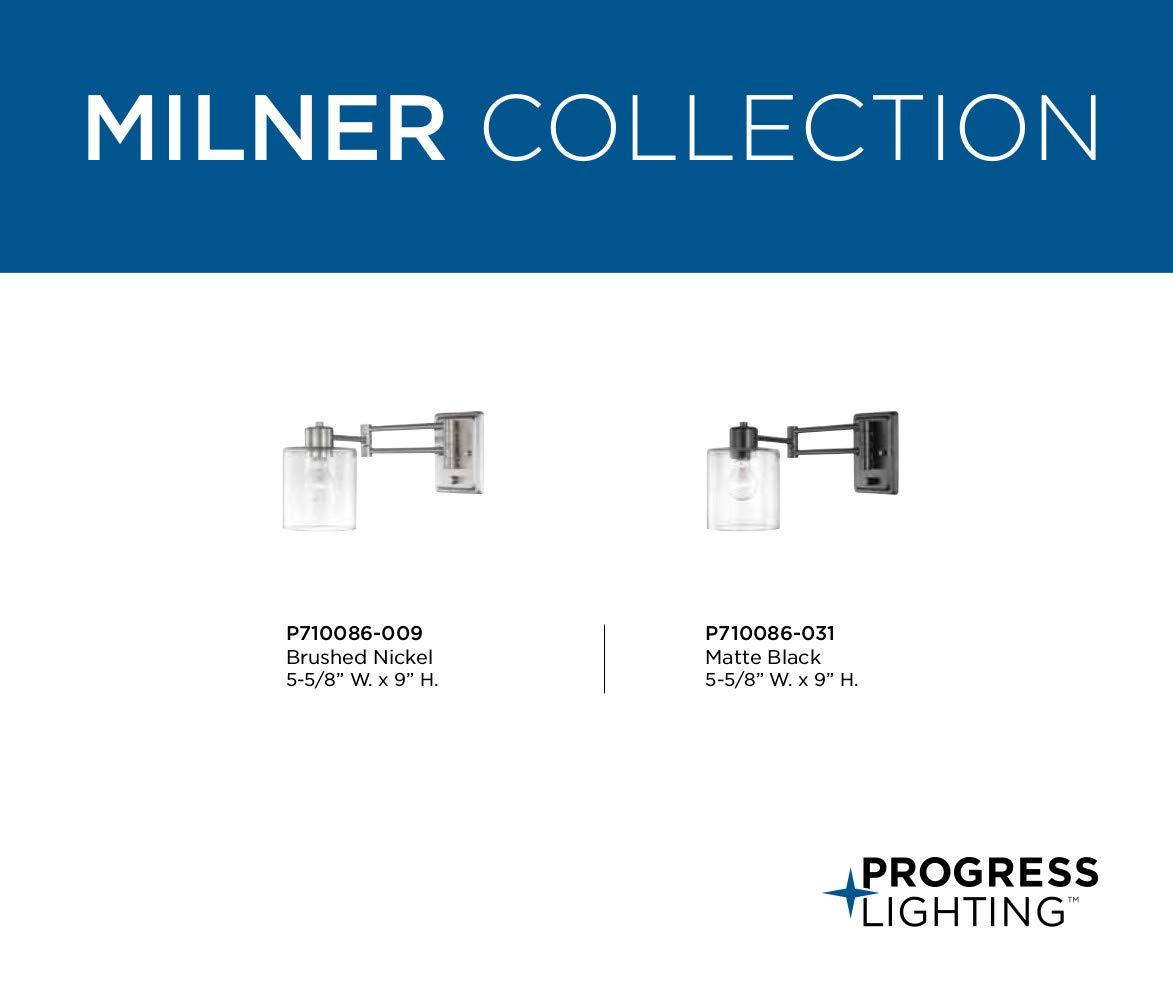 Progress Lighting Milner 1-Light Wall Bracket, Brushed Nickel, Clear Glass Shade