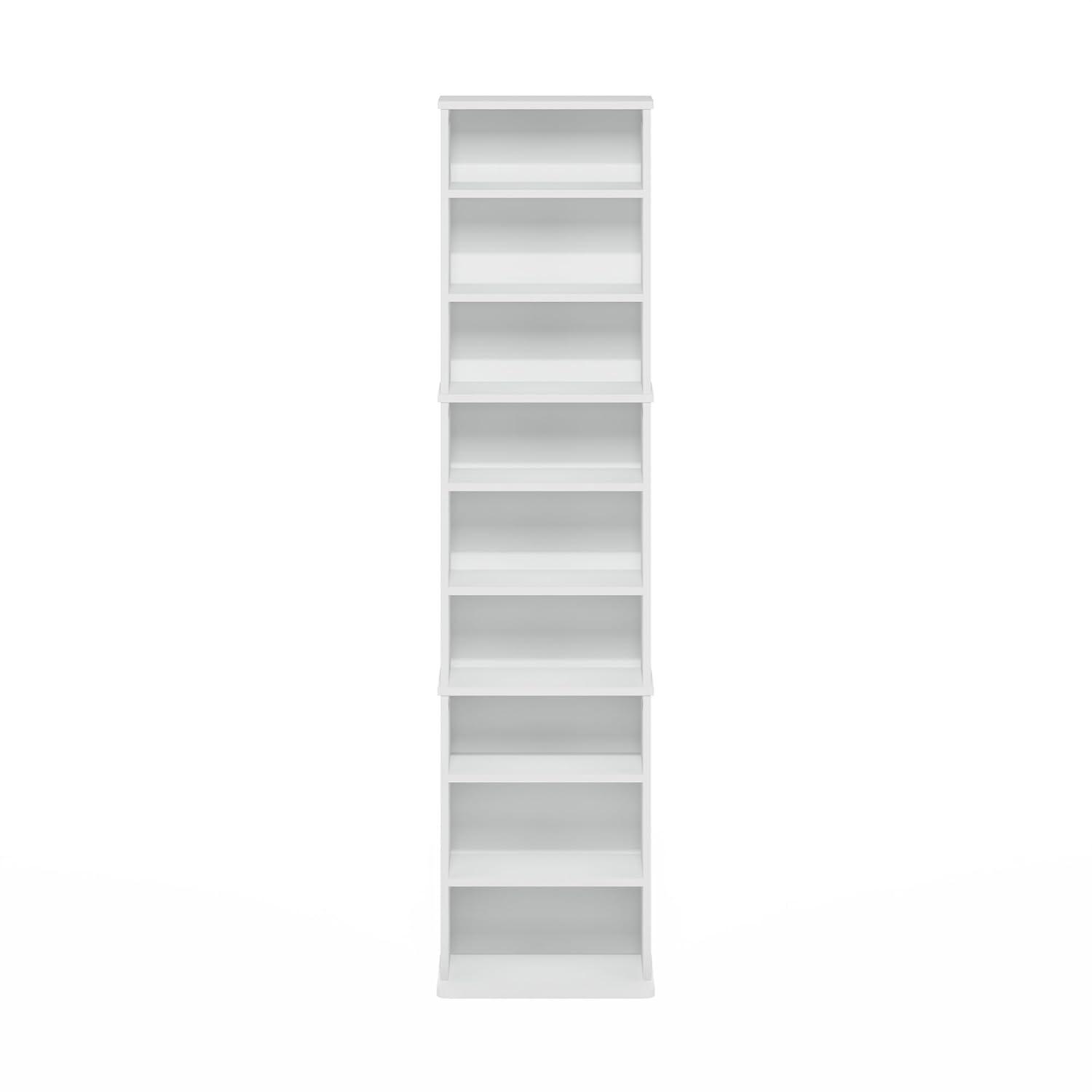 Furinno JAYA 9-Shelf Multimedia Media Storage Tower Rack with Adjustable Shelves, White