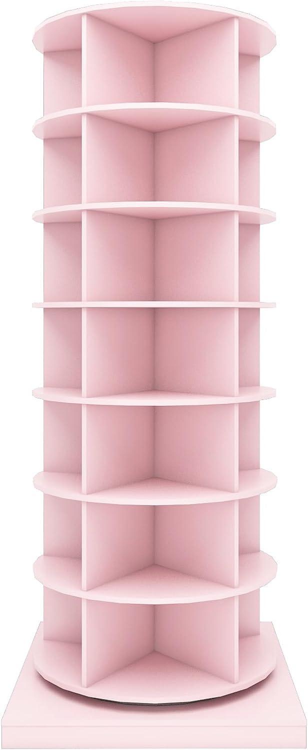 Rotating Shoe Rack Tower 360, Spinning Shoe Rack Tower 7 Tier for Closet, Entryway, Tall Shoe Storage Organizer, Holds Up to 28 Pairs of Shoes Pink