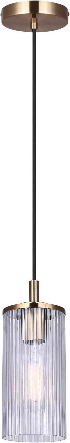 KINSLEA 1-Light Cord Pendant, Gold Finish, Frosted Ribbed Shade, Adjustable Height, Modern Minimalist Hanging Light for Kitchen Island & Dining Room