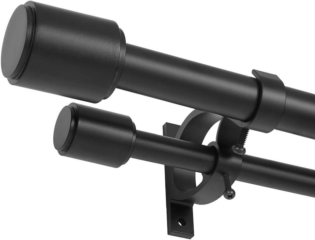 Adjustable Black Double Curtain Rod with Cylindrical Finials