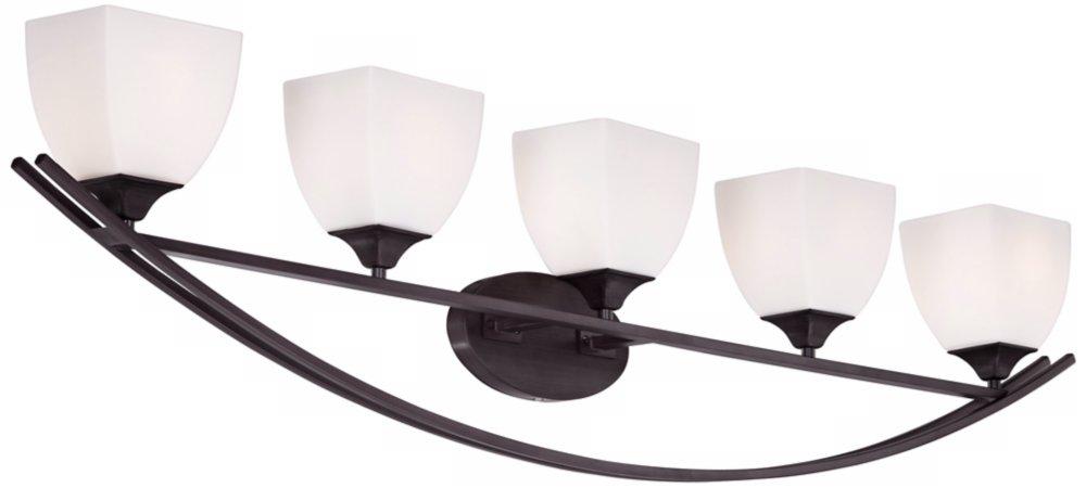 Franklin Iron Works Jenisen Arch Industrial Modern Wall Light Bronze Hardwire 51 1/2" 5-Light Fixture White Glass Shade for Bedroom Bathroom Vanity