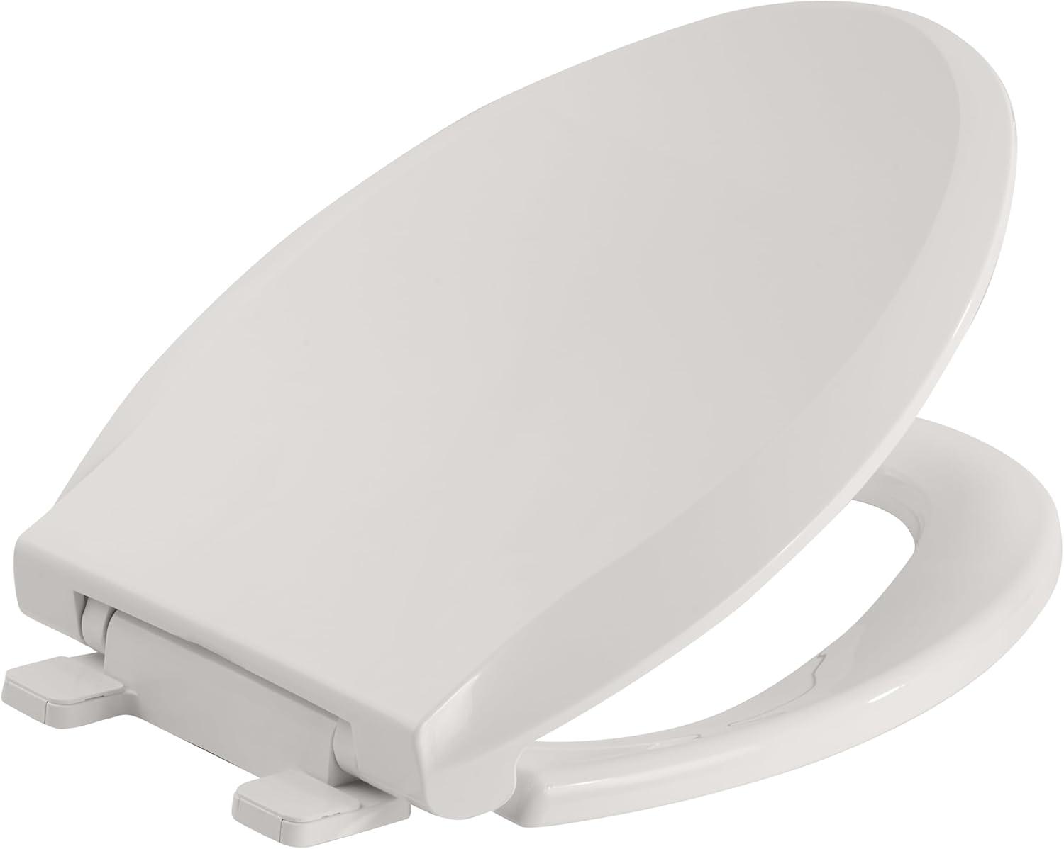 Durable Elongated Toilet Seat with Slow Soft Close - Easy to Install and Clean, Never Loosens - White, Fits Most Elongated Toilets Biscuit