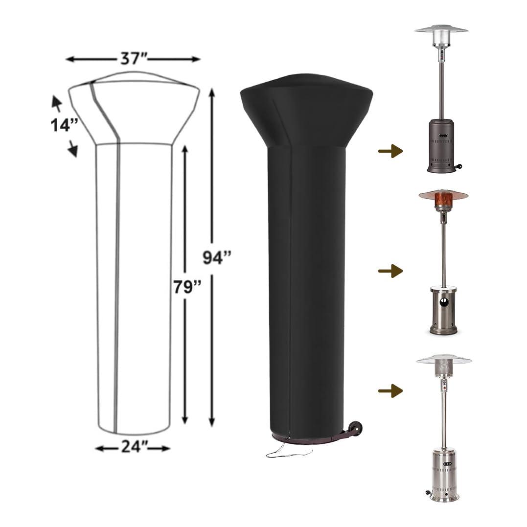 Balken Home Fire Sense Outdoor Full Length Patio Heater Vinyl Cover, Black