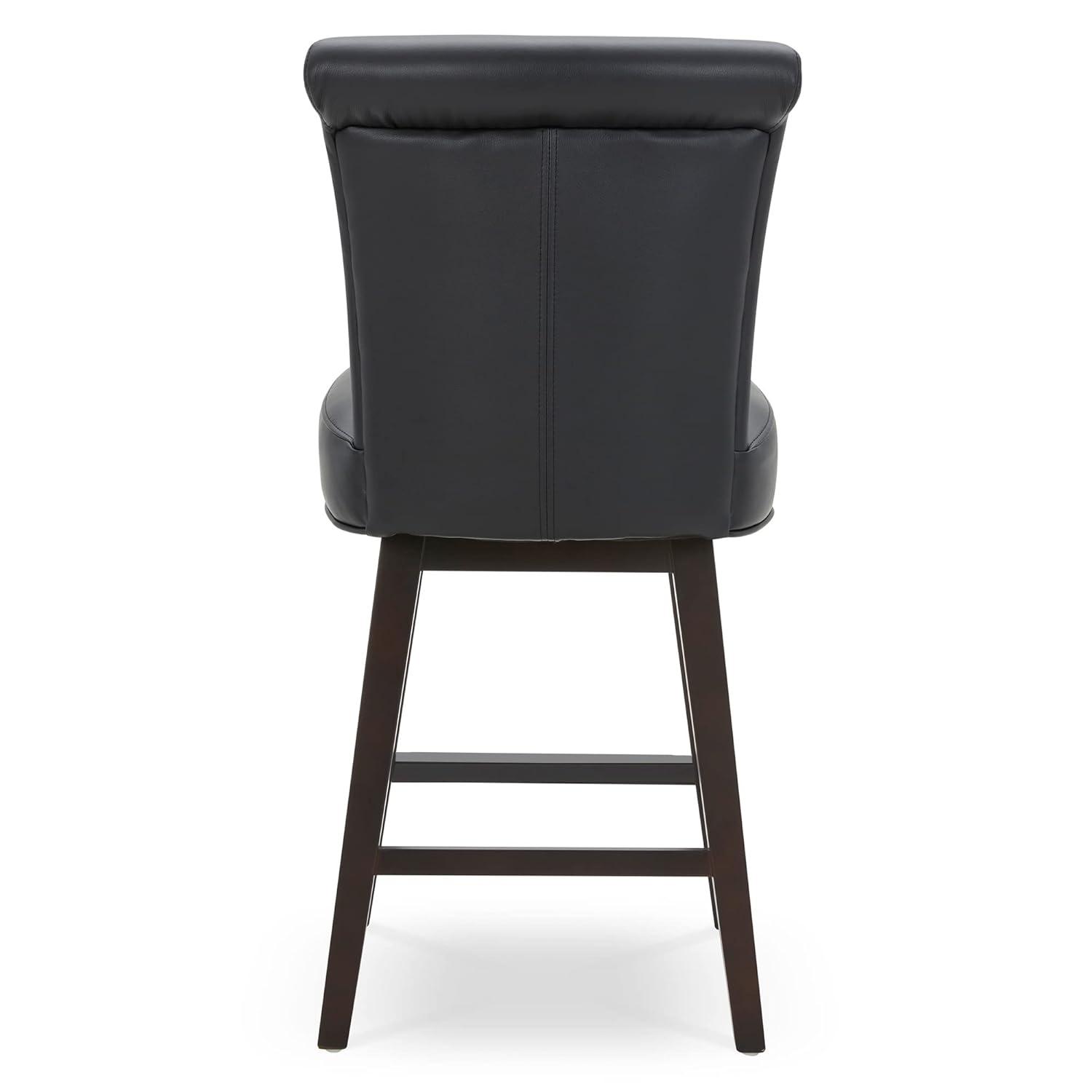 CHITA 26 in Upholstered Swivel Counter Bar Stools with Back&Wood Legs Set of 2, Faux Leather in Black