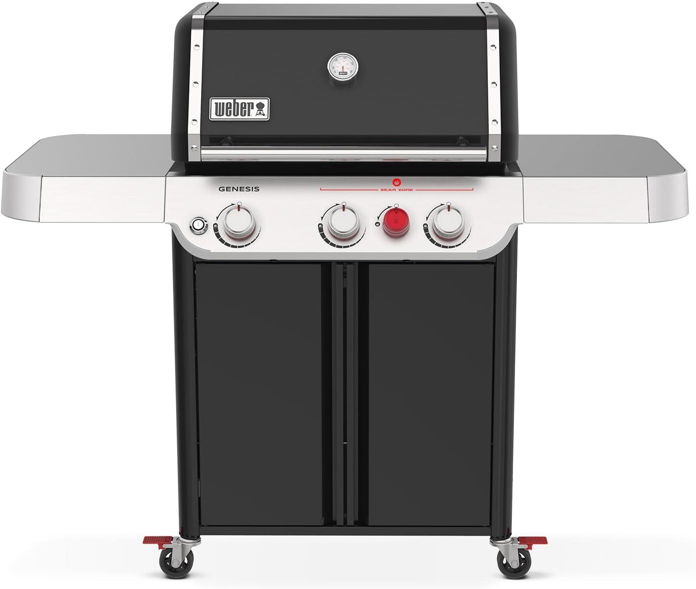 Weber Genesis E-325 3-Burner Silver Propane Gas Grill with Side Tables and Thermometer