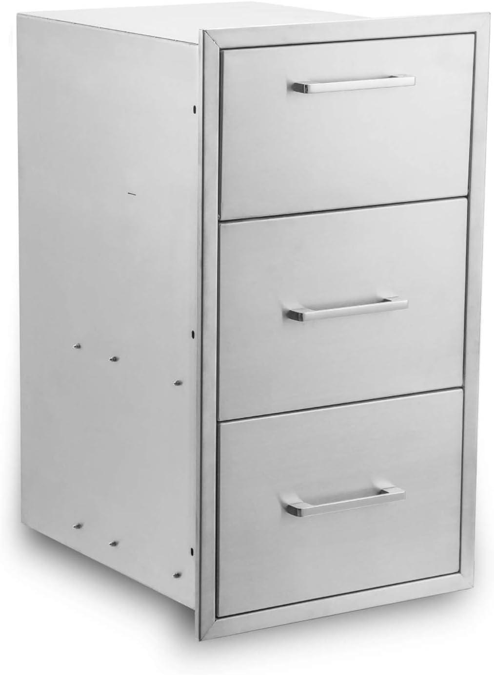Outdoor Kitchen Drawer Stainless Steel 3-Drawer, BBQ Island Built-in Drawer Weatherproof, Flush Mount for Outdoor Kitchen and Grill Station (17"W*30"H*21“D)