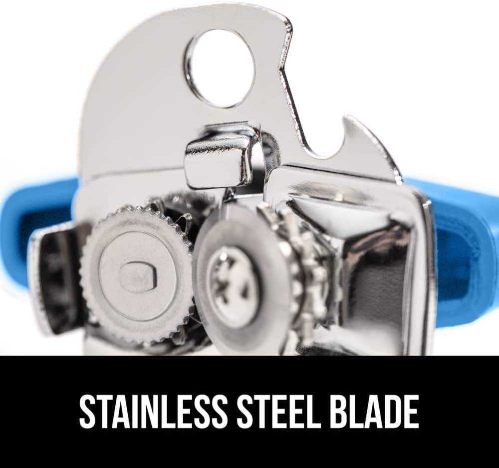 GORILLA GRIP Stainless Steel Manual Can Opener, Soft Touch Handle, Built-In Bottle Opener, Aqua