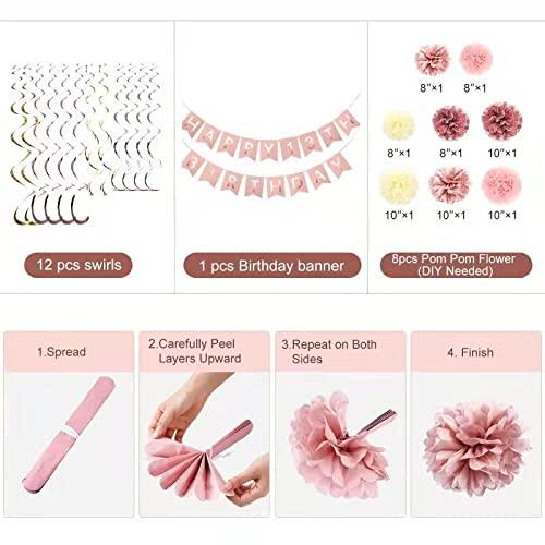 Rose Gold 13th Birthday Party Decors , Rose gold Glittery Happy 13th Birthday Banner,Poms,Sparkling Hanging Swirls Kit for 13th Birthday Party Supplies