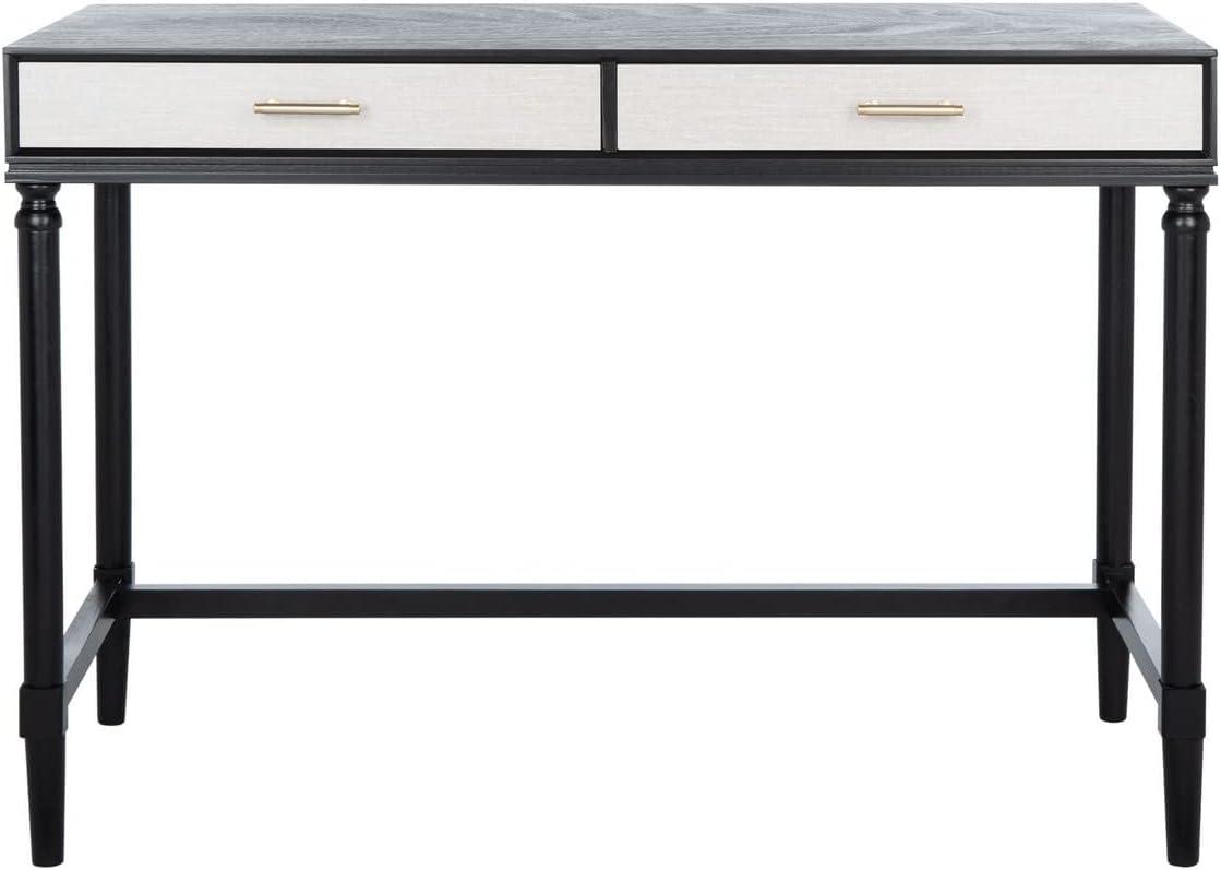 Estella Chic Black and Natural Wood Writing Desk with Gold Accents