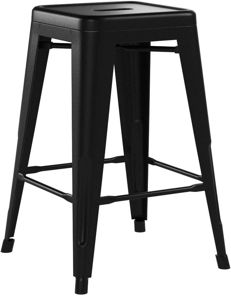 Furmax Metal Indoor-Outdoor Counter Height Stackable bar Stools, Set of 4, Black