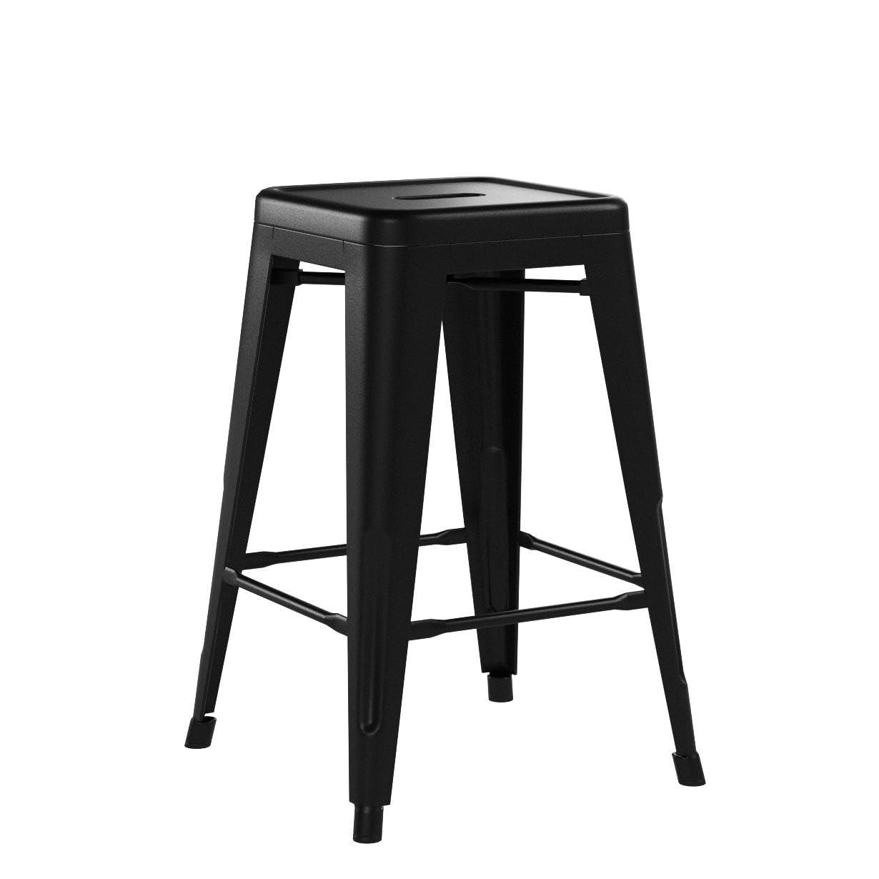 Furmax Metal Indoor-Outdoor Counter Height Stackable bar Stools, Set of 4, Black