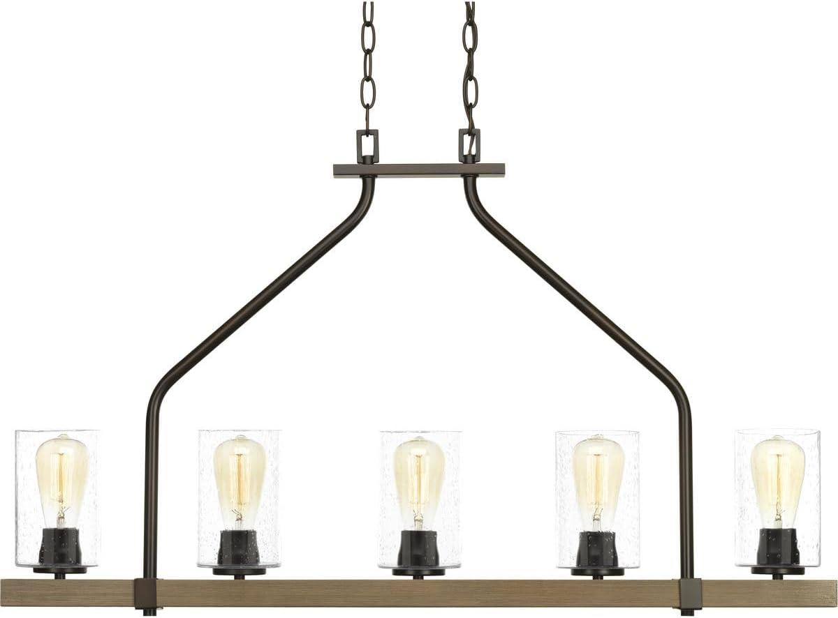 Progress Lighting, Topsail, 5-Light Chandelier, Antique Bronze, Parchment-finish Glass Shades