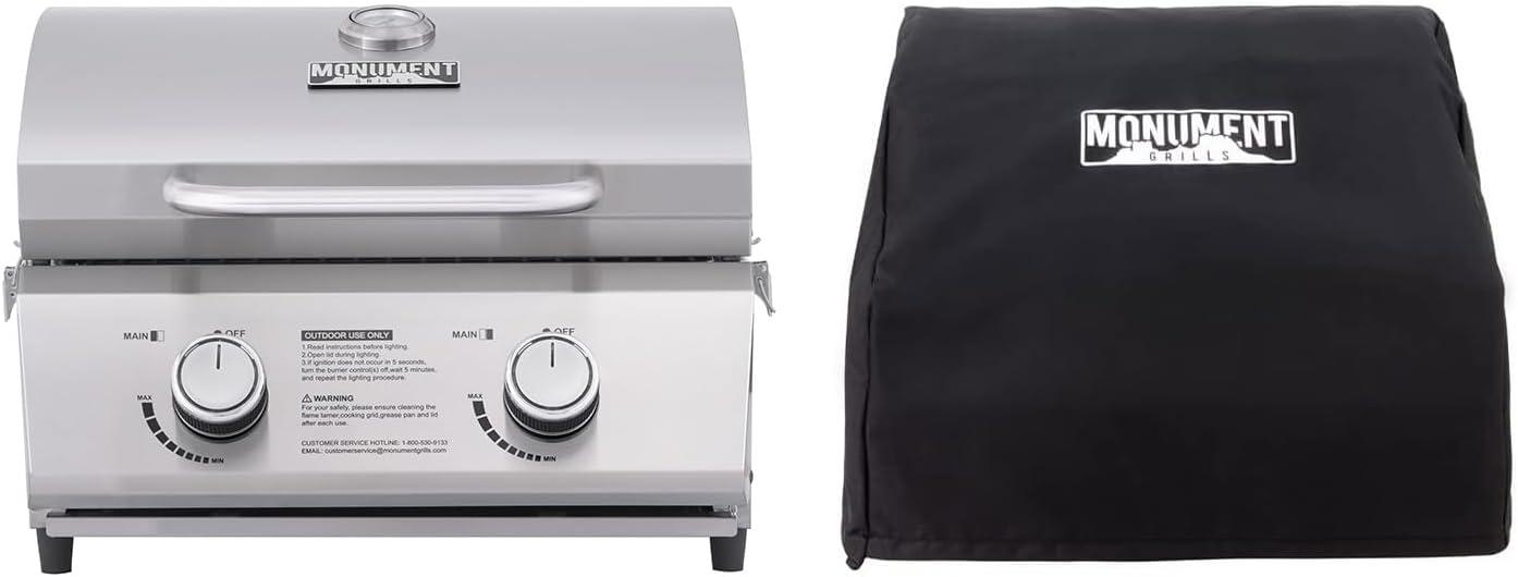 Monument Grills 13742,2-Burner Portable Stainless Steel Tabletop Propane Gas Grill with High Lid and Travel Locks, 15,000 BTU – Perfect for Family BBQs