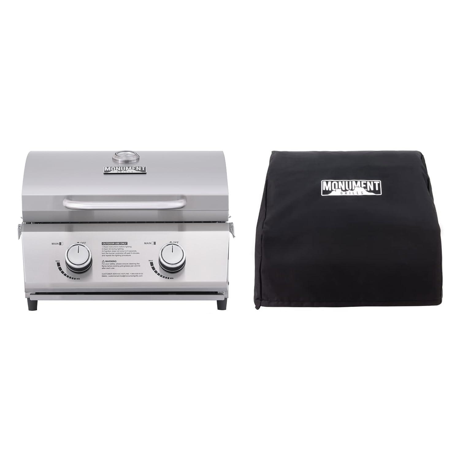 Monument Grills 13742,2-Burner Portable Stainless Steel Tabletop Propane Gas Grill with High Lid and Travel Locks, 15,000 BTU – Perfect for Family BBQs