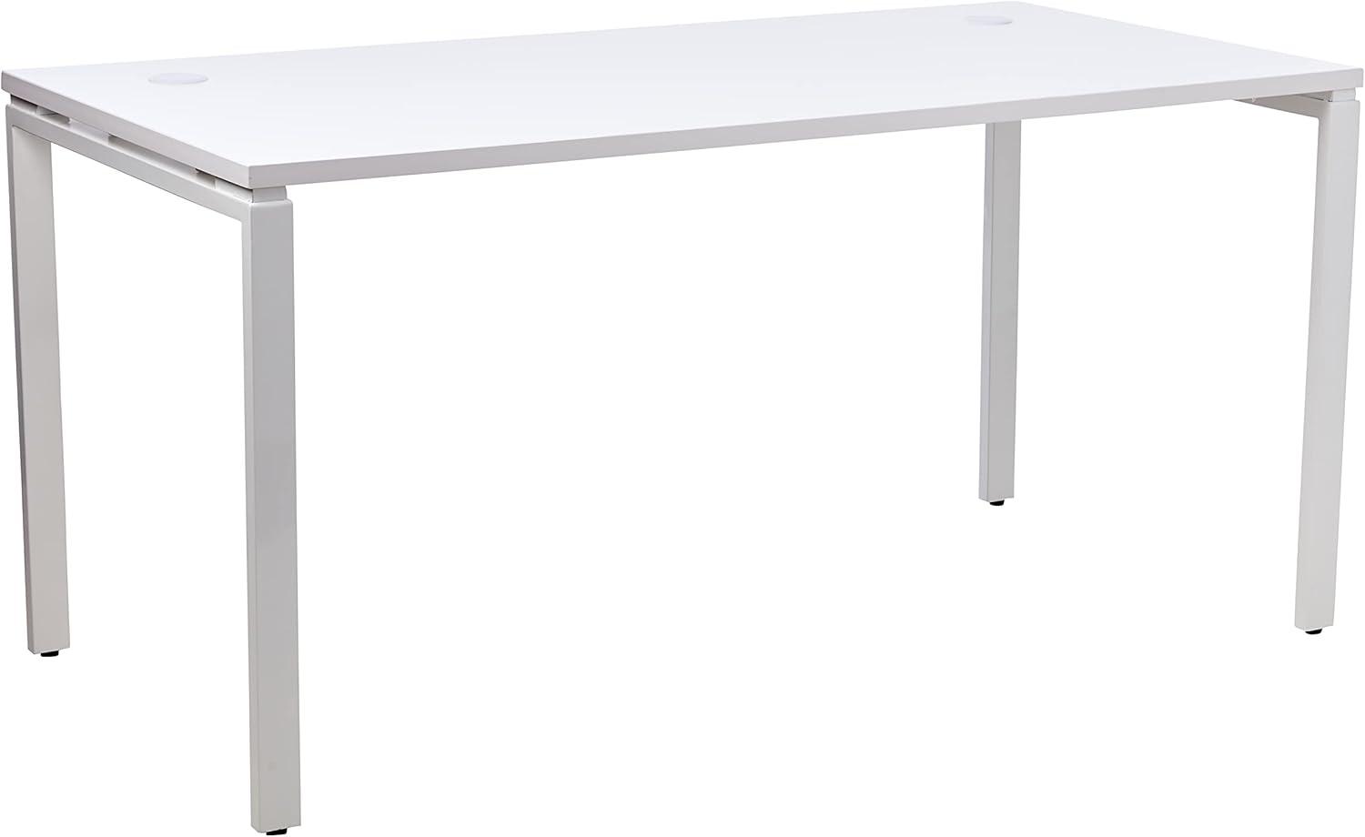 60" Writing Desk with White Laminate Top and White Finish Metal Legs