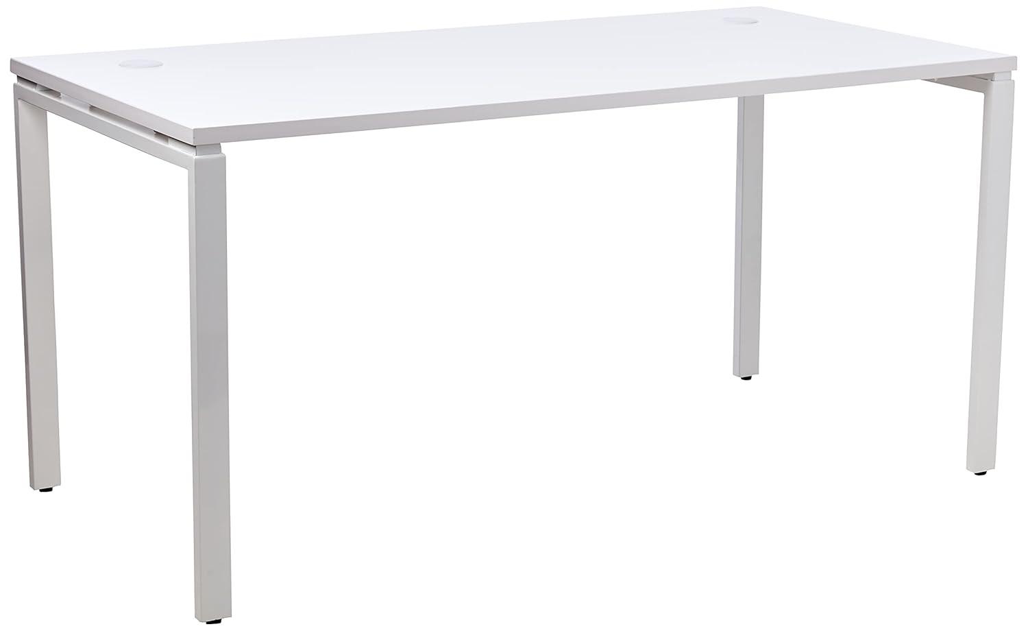 60" Writing Desk with White Laminate Top and White Finish Metal Legs