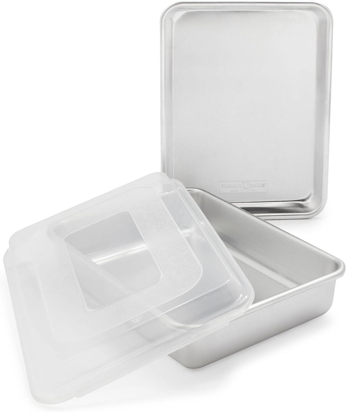 Natural Aluminum 3-Piece Baking Set with Plastic Lid