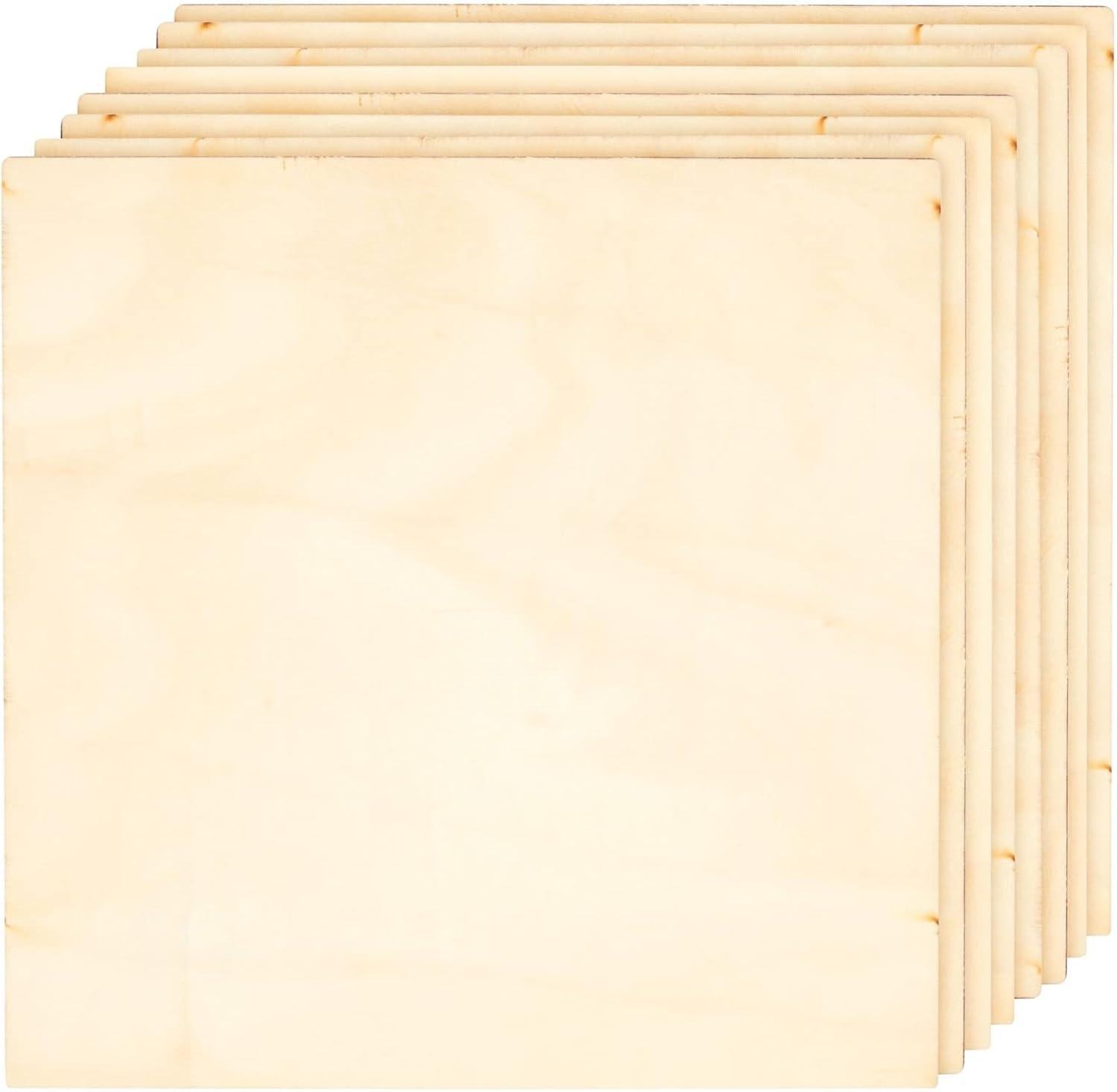 Bright Creations 8 Pack Thin 8x8 Wood Squares for DIY Crafts, Unfinished 1/8 Inch Basswood Plywood for Laser Cutting, Wood Burning