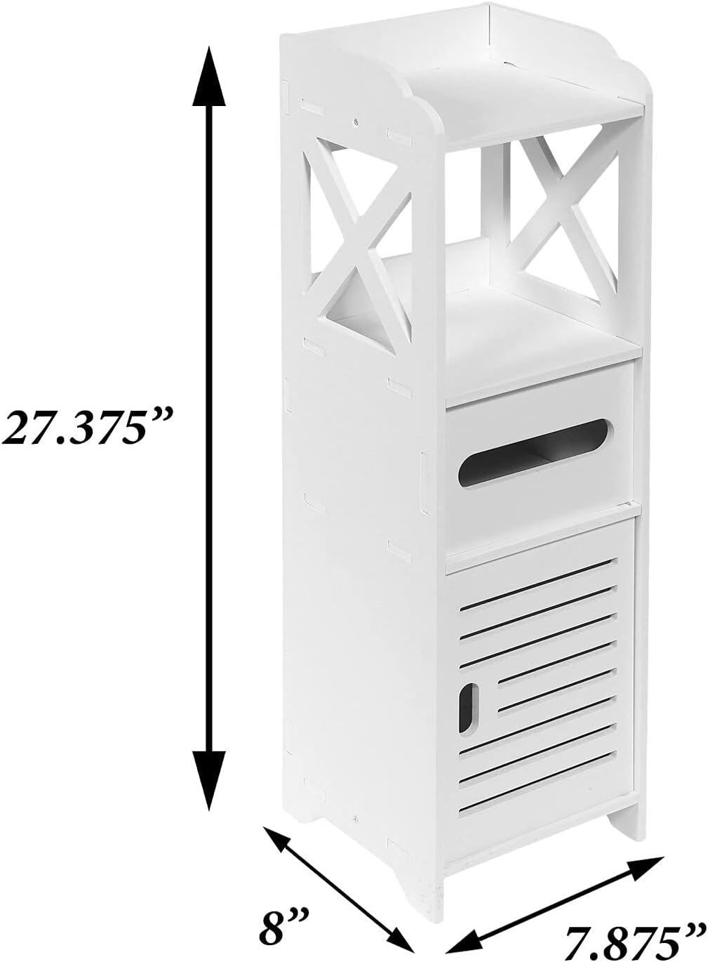 Bathroom Storage Cabinet Tower - Freestanding Shelf Unit with Tissue H