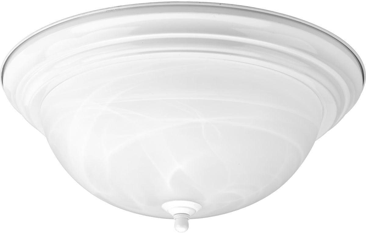 Progress Lighting Melon 3-Light Flush Mount, White Ceramic, Alabaster Glass, Brushed Nickel Finish