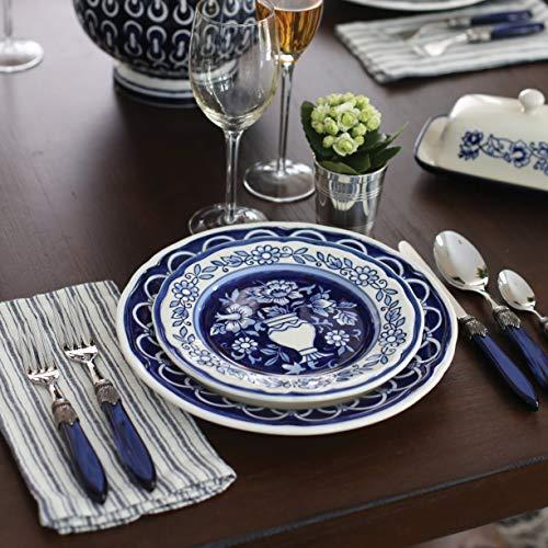 Euro Ceramica Blue Garden 16-Piece Hand-Painted Dinnerware Set- New