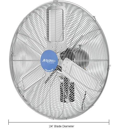 Deluxe Oscillating Wall Mount Fan, 24" Diameter, 1/2HP, 8,650CFM