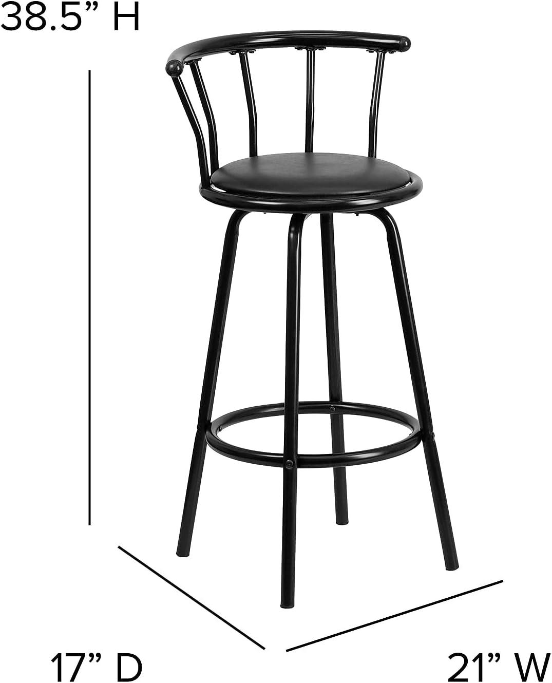 Flash Furniture Crown Back Black Metal Barstool with Black Vinyl Swivel Seat