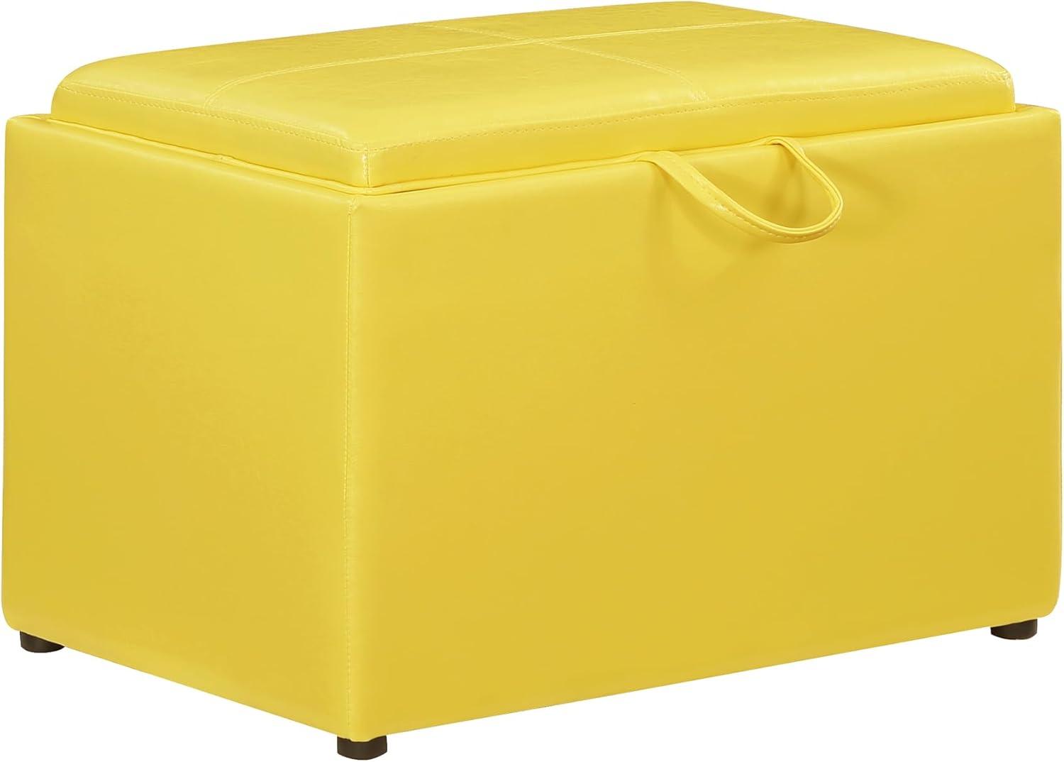 Convenience Concepts Designs4Comfort Accent Storage Ottoman with Reversible Tray, Yellow Faux Leather