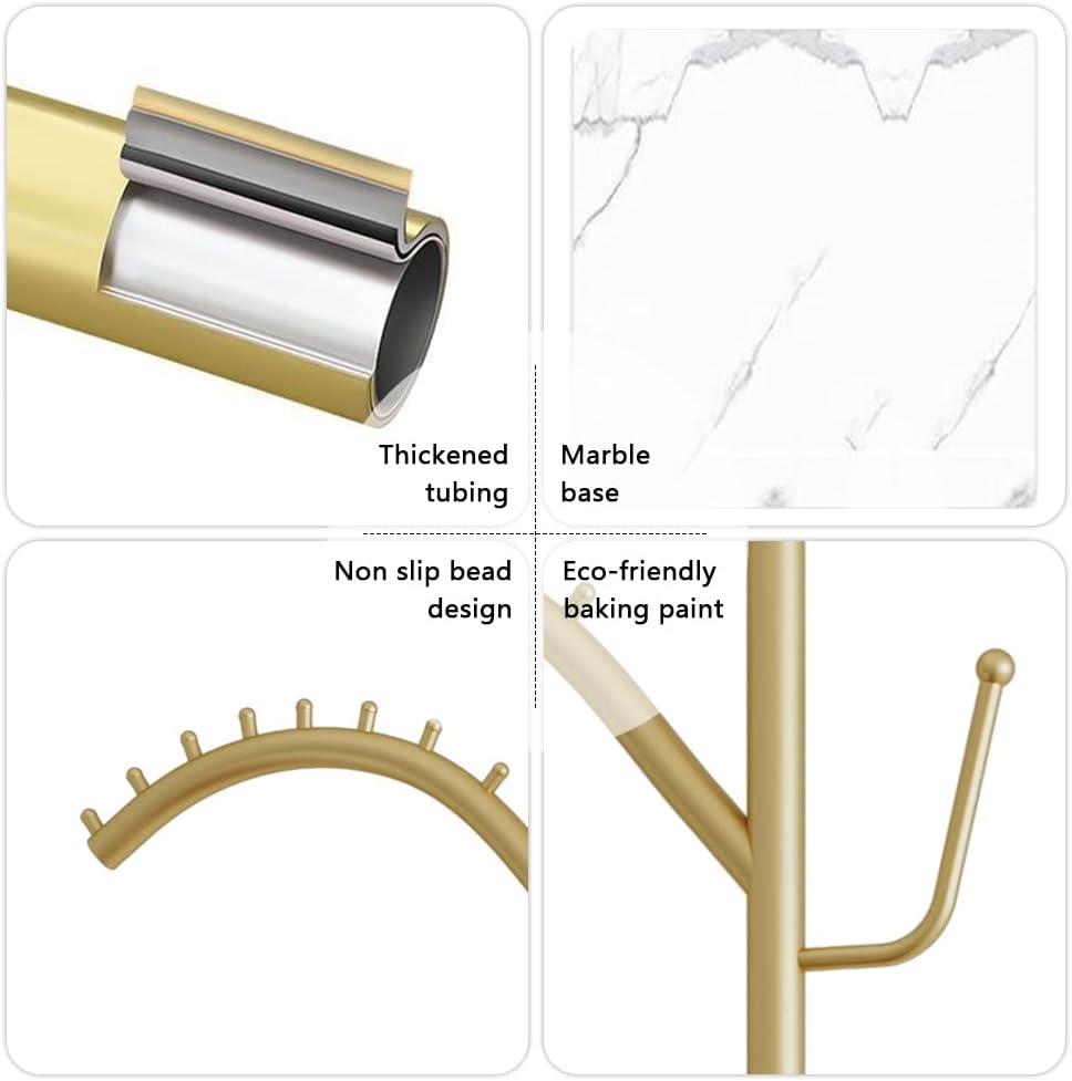 Gold Clothing Garment Rack with Marble Base and Tray, Modern Minimalist Hanging Clothes Rack, for Coats, Hats, Scarves and Handbags of Entryway, Hallway, Bedroom, Office（Golden）