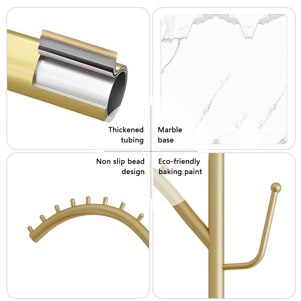 Gold Clothing Garment Rack with Marble Base and Tray, Modern Minimalist Hanging Clothes Rack, for Coats, Hats, Scarves and Handbags of Entryway, Hallway, Bedroom, Office（Golden）