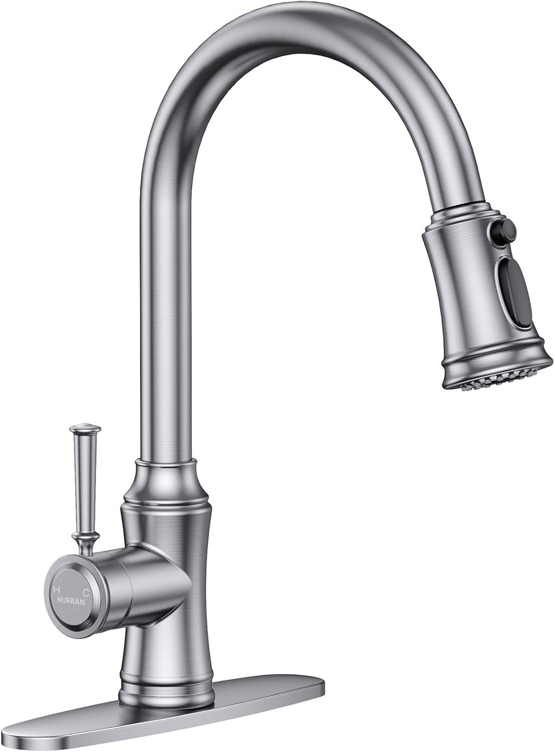 Kitchen Faucets with Pull Down Sprayer, Brushed Nickel Kitchen Faucets 1/3 Hole, Single Handle High Arc Stainless Steel Kitchen Sink Faucet with Sprayer for Laundry Farmhouse Bar