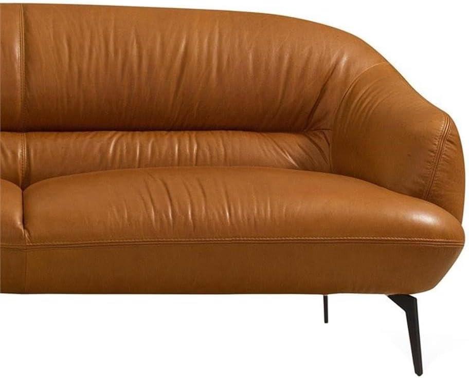 66" Leonia Sofa Cognac Leather - Acme Furniture: Contemporary Metal Legs, Plush Upholstery, Seats Four