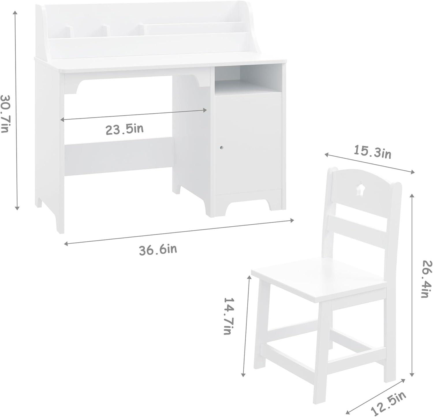 EastVita Kids Desk and Chair Set,Study Desk for Kids with Hutch, Storage Cabinet, Wooden Children Study Table, Student Writing Desk Computer Workstation