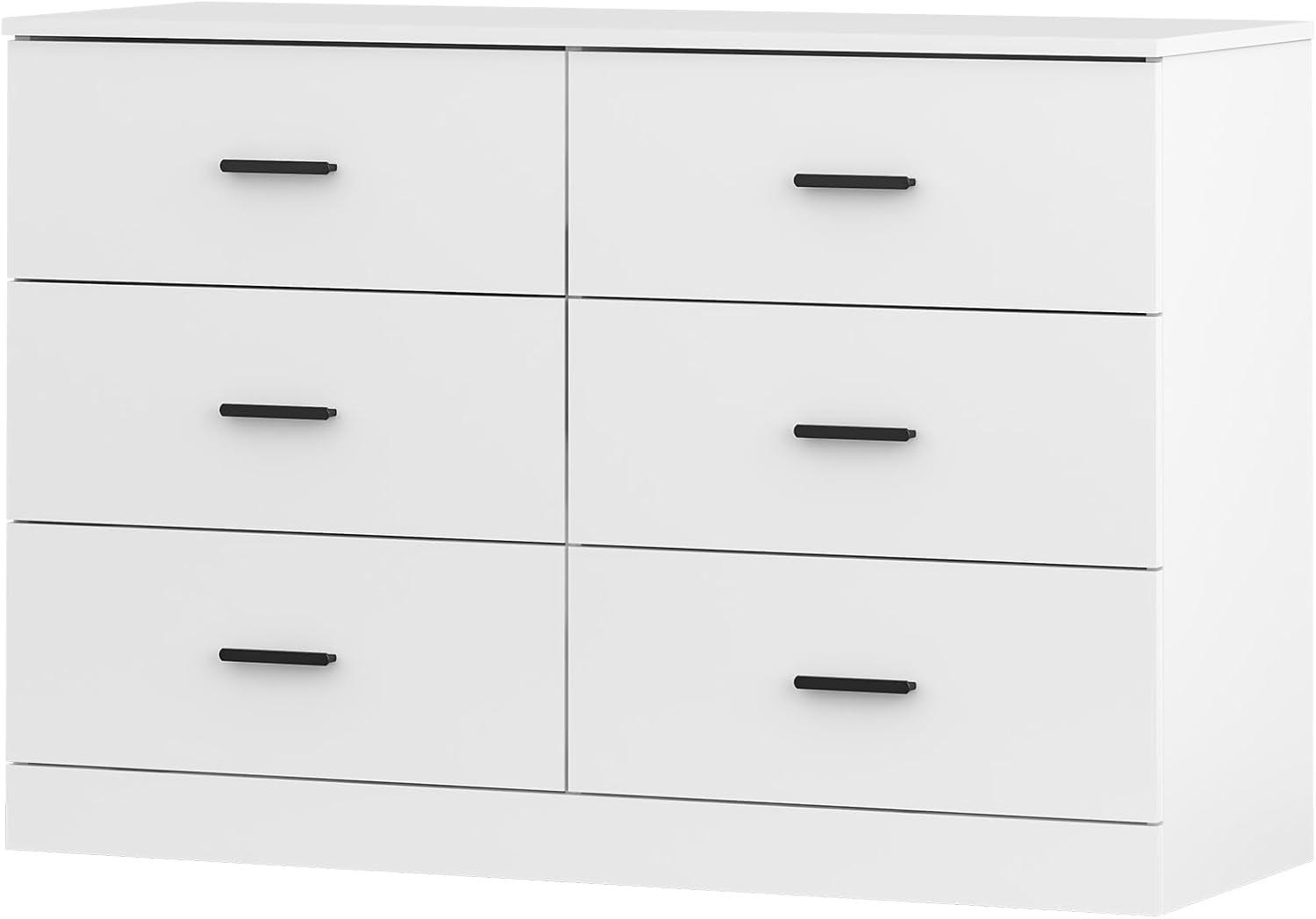 6 Drawer Dresser with Metal Handle, Wood Wide Chest of Drawers Storage Cabinet with 6 Drawers