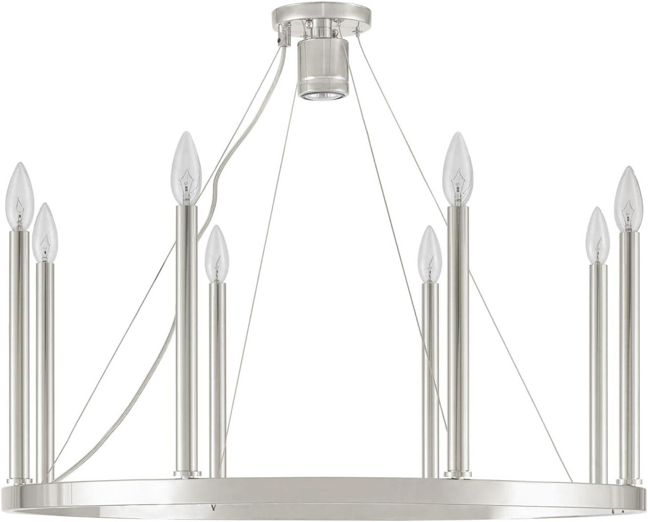 Elegant Alpine 8-Light Chandelier in Polished Nickel with Sleek Candle Sleeves