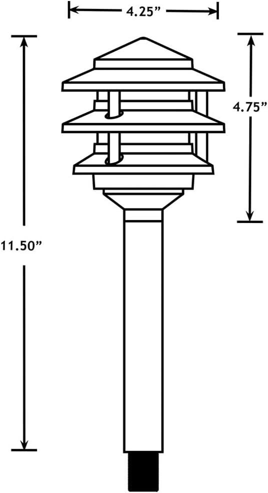 Classic Bronze 3-Tier Brass Pagoda Path Light with LED Bulb