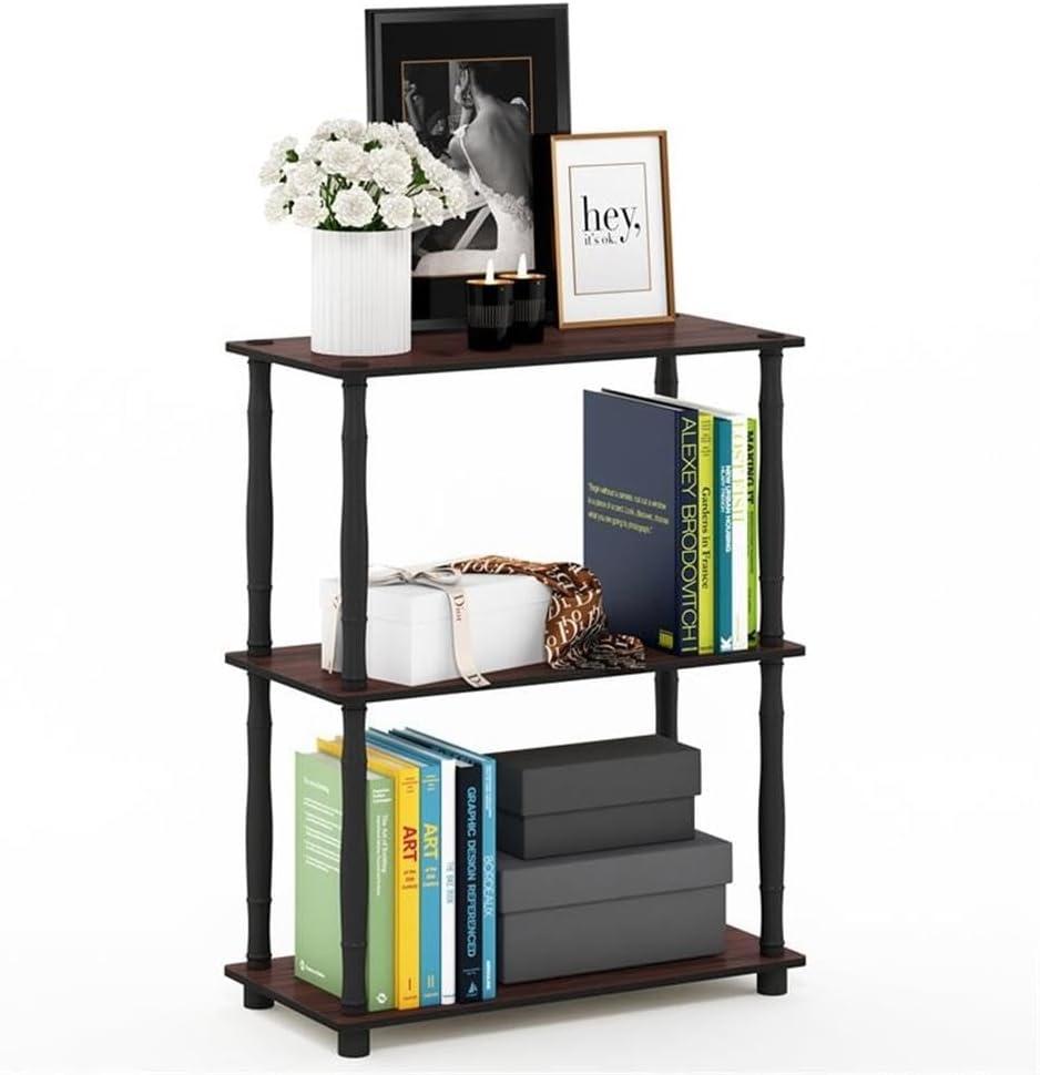 Furinno Durable 23.6"W x 11.6"D x 29.5"H 3-Shelf Freestanding Shelving Unit, Dark Cherry and Black