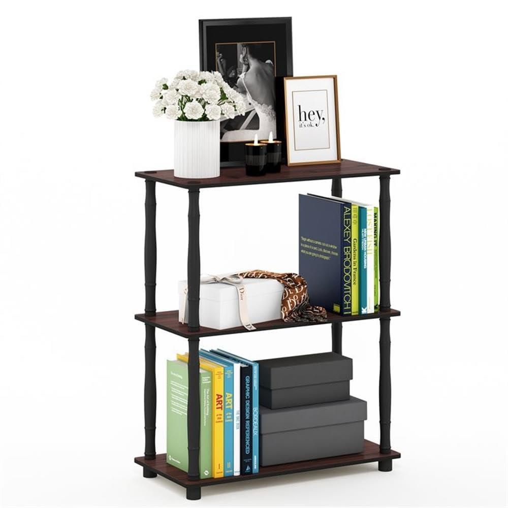 Furinno Durable 23.6"W x 11.6"D x 29.5"H 3-Shelf Freestanding Shelving Unit, Dark Cherry and Black