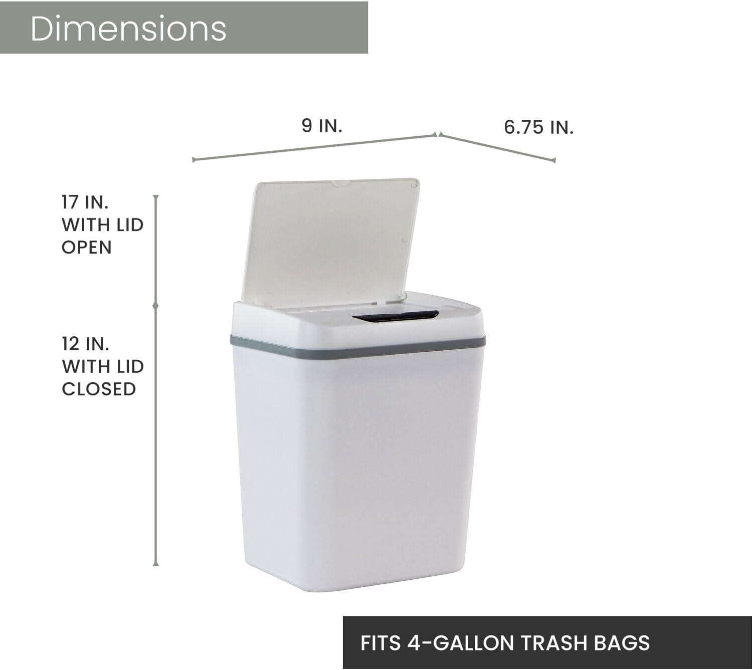 White Plastic Touchless Motion Sensor Trash Can, 2.3 Gallons