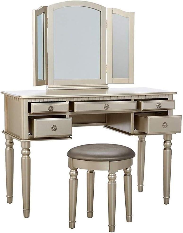 KUANGHENG Bobkona F4079 St. Croix Collection Vanity Set with Stool, Silver