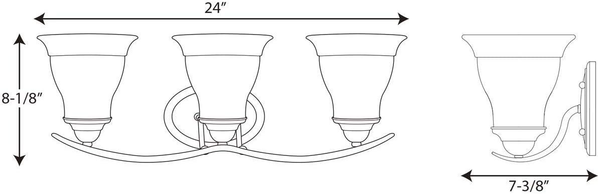 Progress Lighting Trinity Collection 3-Light Bath Fixture, Ceramic, Polished Chrome, Etched Glass Shades