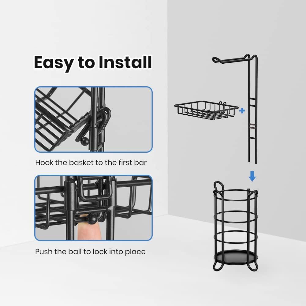 TreeLen Matte Black Bathroom Freestanding Toilet Paper Holder Tissue Roll Holder Stand with Shelf Storage Holds 4 Jumbo Rolls Phone and Wipes