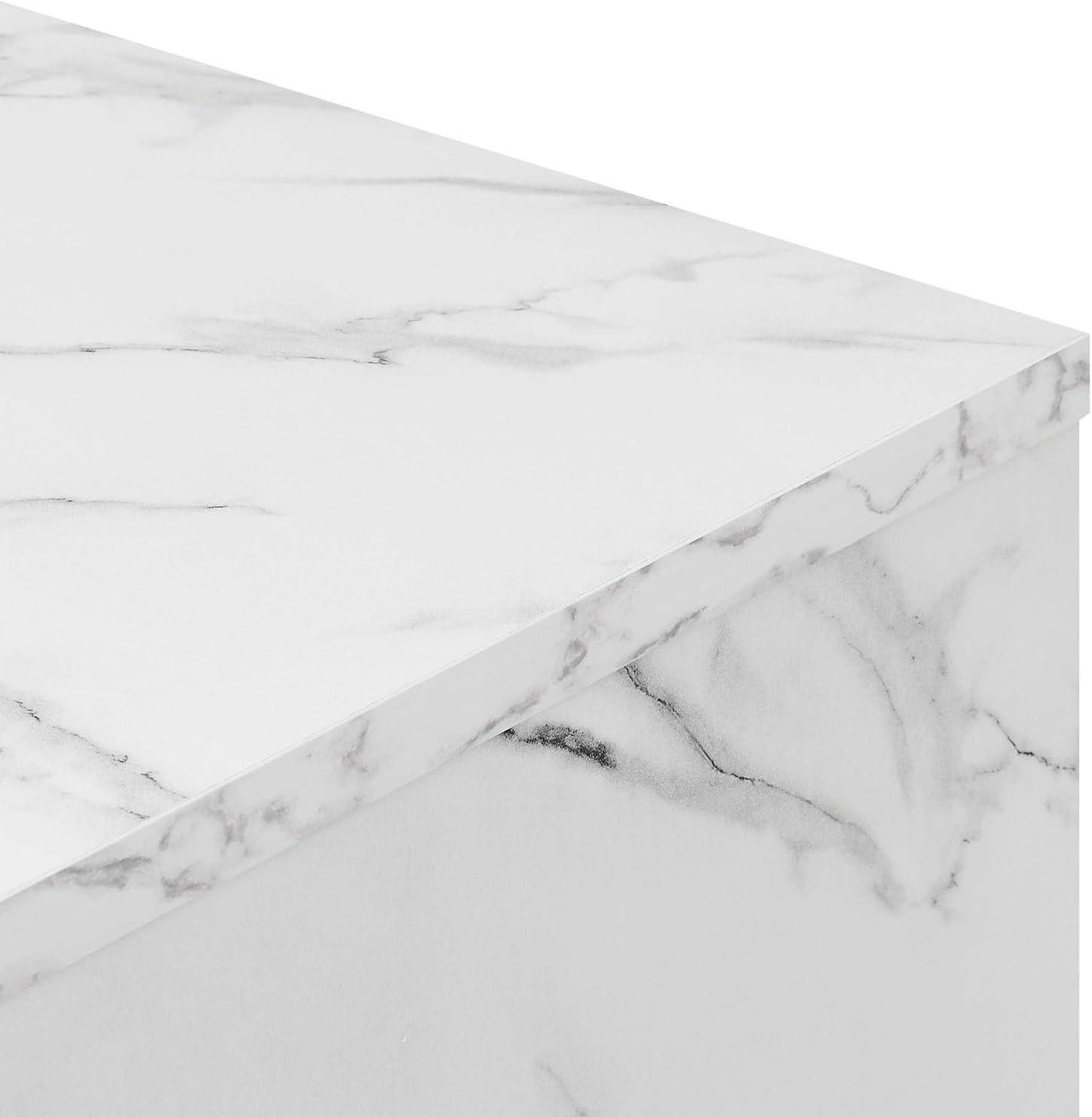 Northfield Admiral Deluxe Coffee Table with Shelves, White Faux Marble
