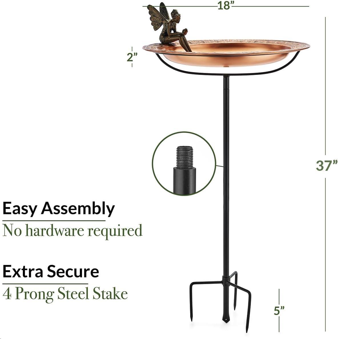 18" Copper Greek Bird Bath with Fairy and Garden Stake