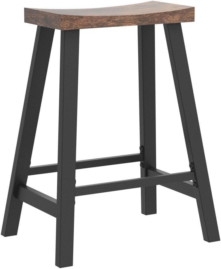 VASAGLE 2 Pack Bar Stools, Bar Chairs, Kitchen Breakfast Bar Stools with Footrest, Rustic Brown