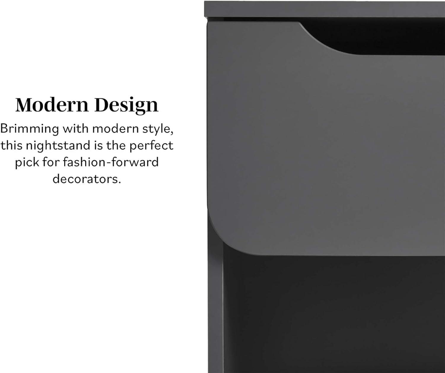 Walker Edison Modern Scandi 1-Drawer Nightstand, Dark Grey