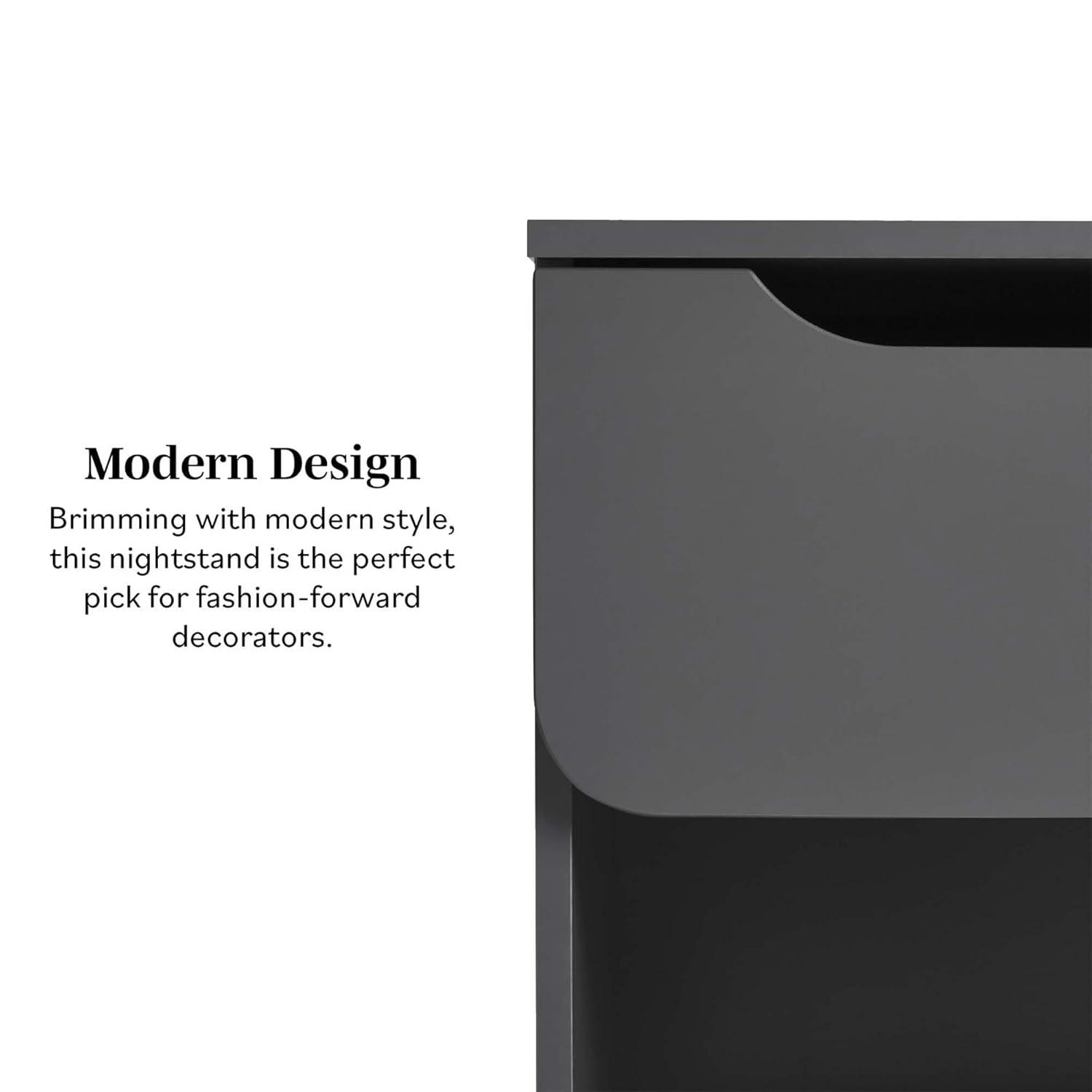 Walker Edison Modern Scandi 1-Drawer Nightstand, Dark Grey