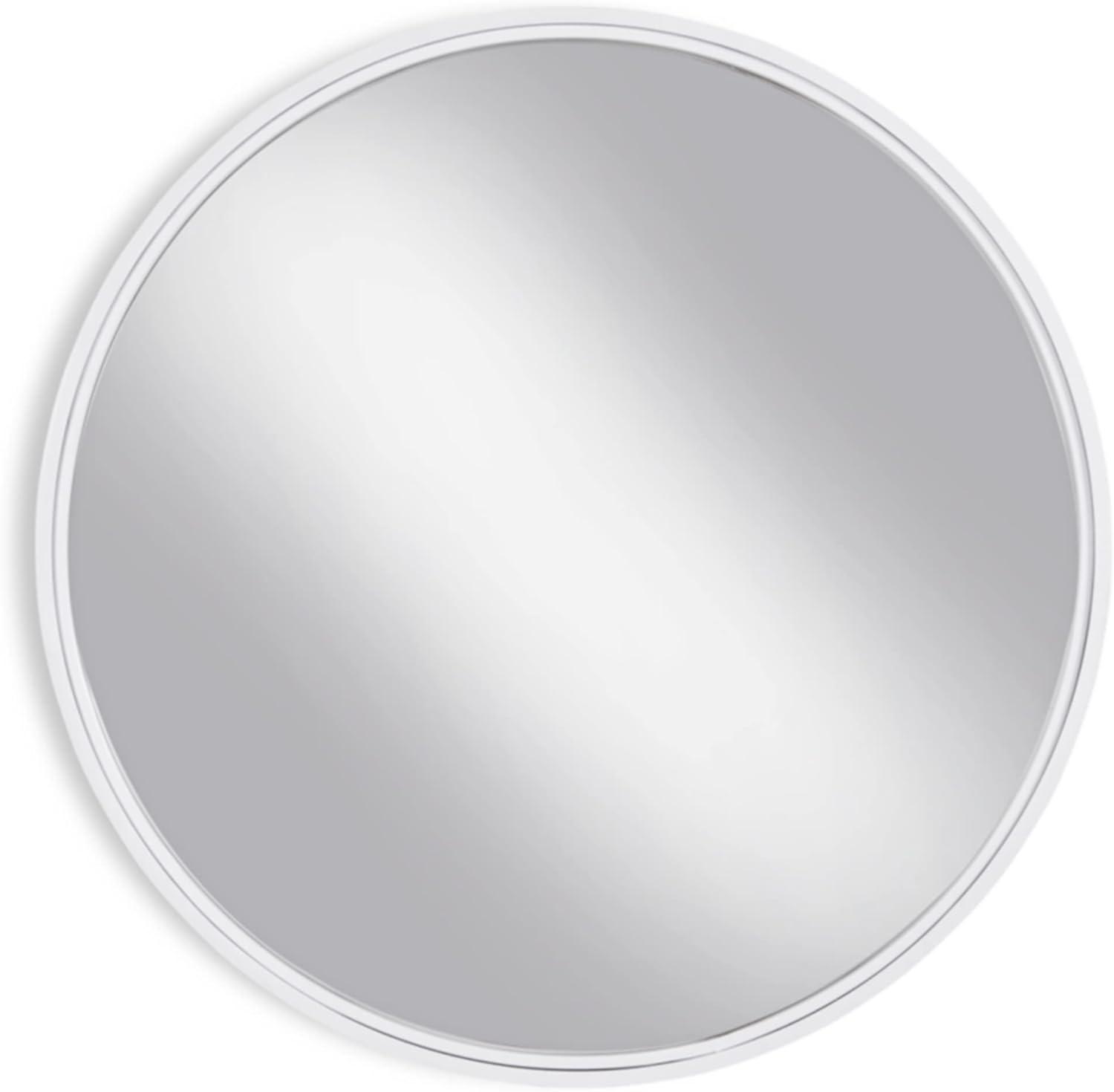 32" White Round Contemporary Metal Wall Mirror