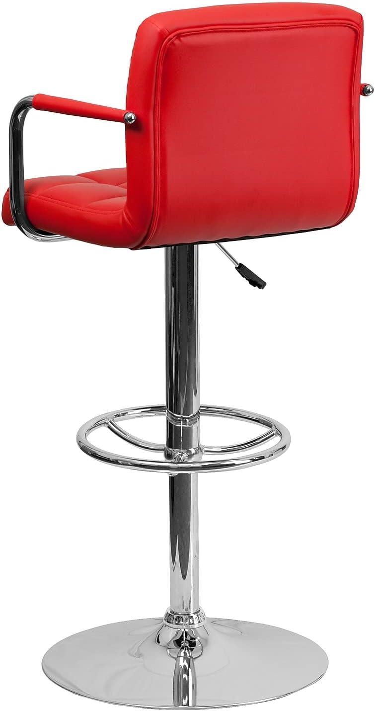 Red Adjustable Height Swivel Leather Bar Stool with Metal Base